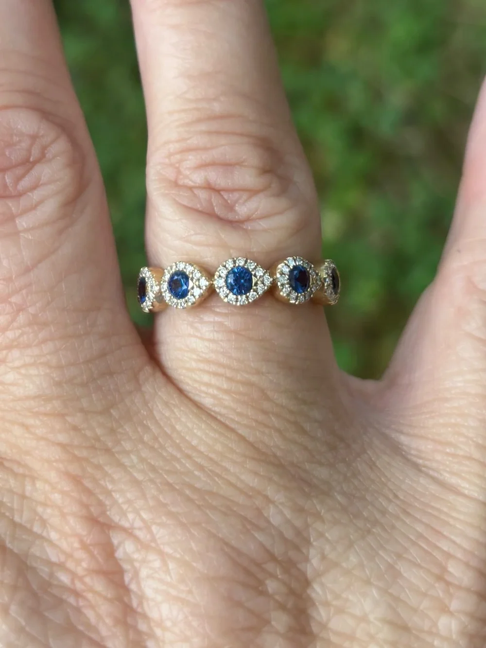14k yellow gold diamond sapphire ring 6.5